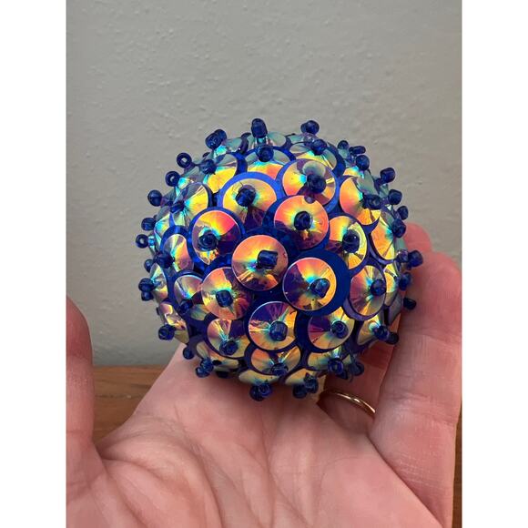 Vintage Push Pin Beaded Blue Jeweled Sequin Christmas Ornament Handmade - Picture 4 of 5